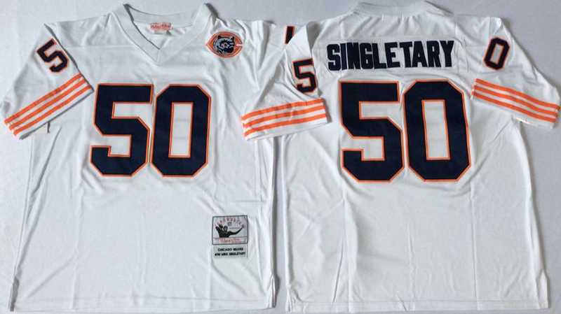 Bears 50 Mike Singletary White M&N Throwback Jersey->nfl m&n throwback->NFL Jersey
